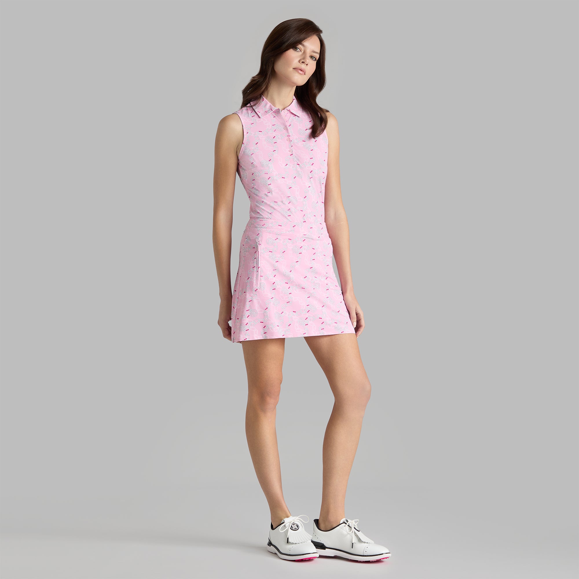 G/FORE Carabiner Linked Circle G'S Silky Ladies Sleeveless Golf Polo Shirt Lilac/Blush